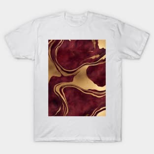 Preppy Boho Chic Minimalist Burgundy and Gold Marble T-Shirt